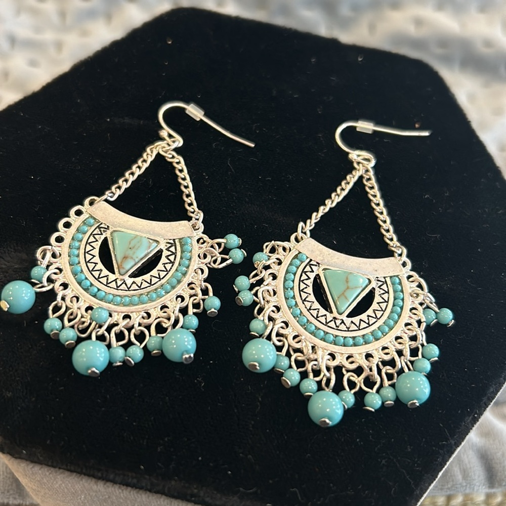Bohemian Turquoise & Silver Earrings-Boutique